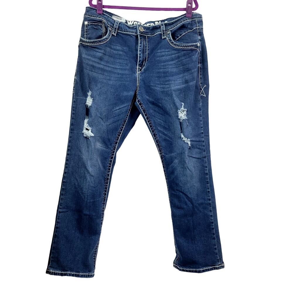 Western Blue Distressed Men's Jeans Size 40x30‎